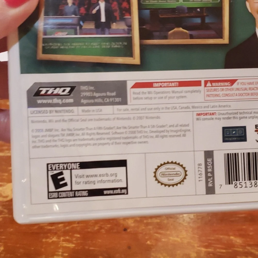 ❤ NINTENDO WII ARE YOU SMARTER THAN A 5TH GRADER VIDEO‎ GAME 2007
